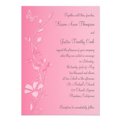 Silver and Pink Butterflies Wedding Invitation