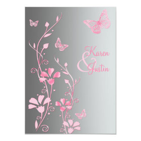 Silver and Pink Butterflies Wedding Invitation 5