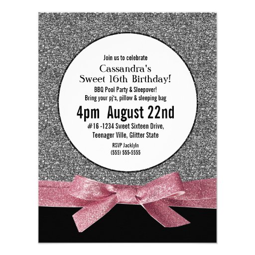 Silver and Pink Faux Glitter Girly Party Invitation