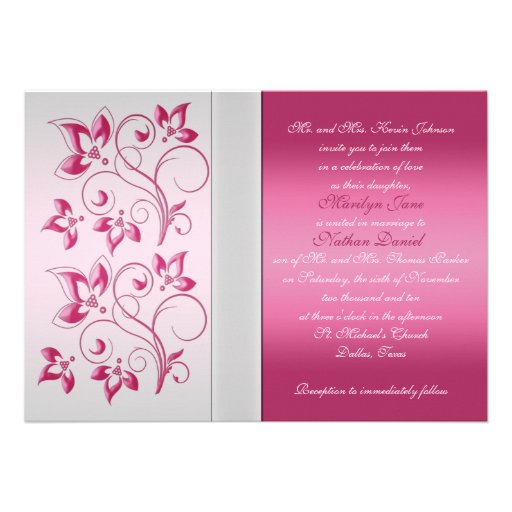 Silver and Pink Floral Invitation