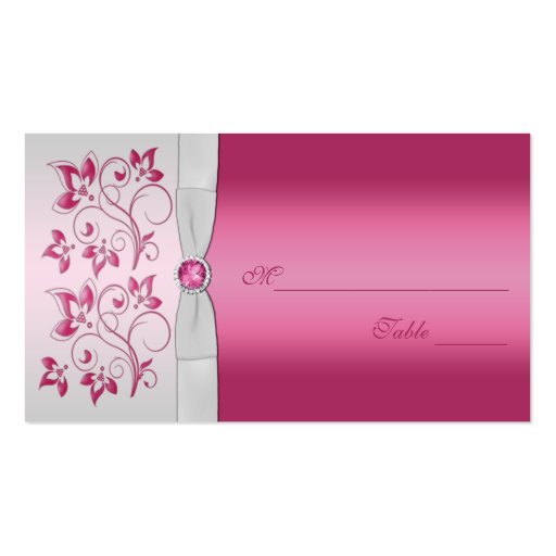 Silver and Pink Floral Placecards Business Card Template