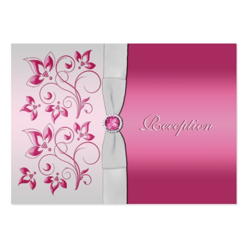 Silver and Pink Floral Reception Card Business Cards (front side)