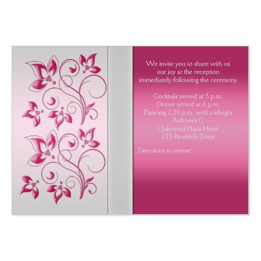 Silver and Pink Floral Reception Card Business Cards (back side)