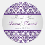 Silver and Purple Damask 1.5" Thank You Sticker