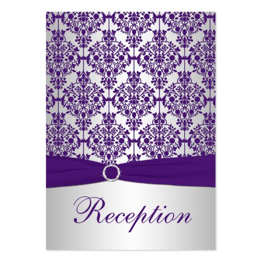 Silver and Purple Damask Enclosure Card Business Card Templates (front side)