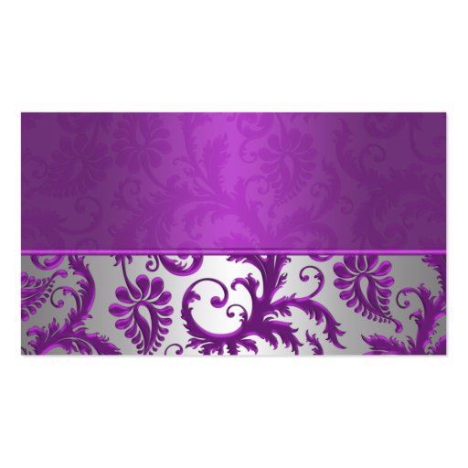 Silver and Purple Damask II Place Cards Business Card Templates (back side)