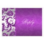 Silver and Purple Damask II Reply Card Personalized Invite