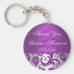 Silver and Purple Damask II Wedding Favor Keychain