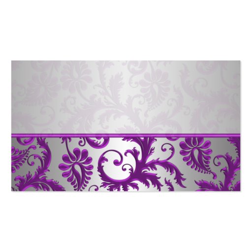 Silver and Purple Damask II Wedding Favor Tag Business Card Templates (back side)