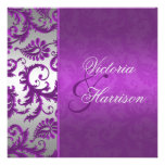 Silver and Purple Damask II Wedding Invitation