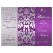 Silver and Purple Damask II Wedding Program Flyer Design