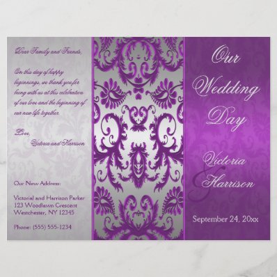 Silver and Purple Damask II Wedding Program Flyer Design