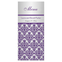 Silver and Purple Damask Menu Card Rack Card Design
