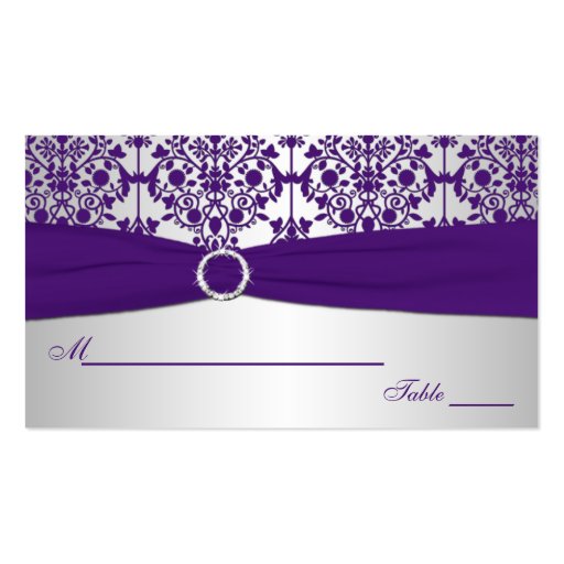 Silver and Purple Damask Place Cards Business Card Template (front side)