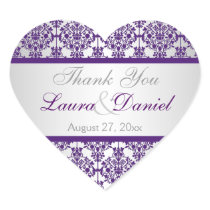 Silver and Purple Damask Wedding Favor Sticker