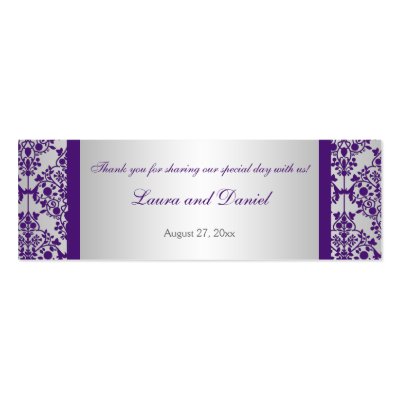 Silver and Purple Damask Wedding Favor Tag Business Card Template by 