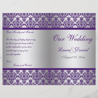 Silver and Purple Damask Wedding Program 8.5" X 11" Flyer