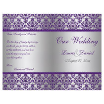 Silver and Purple Damask Wedding Program Full Color Flyer