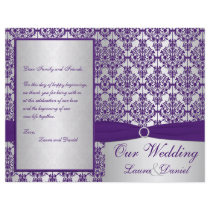 Silver and Purple Damask Wedding Program II Flyers