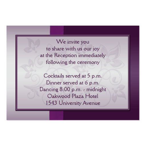 Silver and Purple Floral Enclosure Card Business Cards (back side)