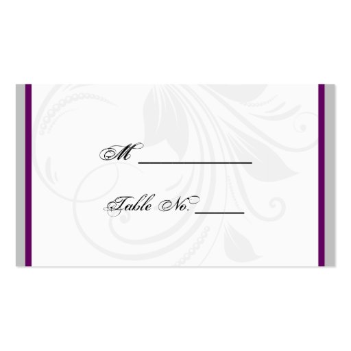 Silver and Purple Floral Heart Wedding Place Cards Business Card Template (front side)