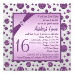 Silver and Purple Glitter Polka Dot Sweet Sixteen Custom Announcements