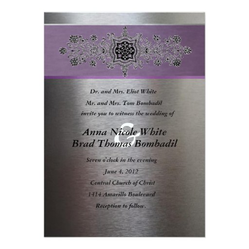 Silver and Purple Metallic Wedding Invitation