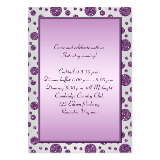 Silver and Purple Polka Dots Enclosure Card Business Card Template (back side)