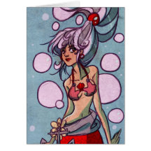 Silver and Red Mermaid Illustration Greeting Cards