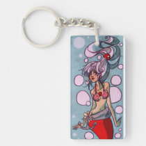 Silver and Red Mermaid Illustration key chains