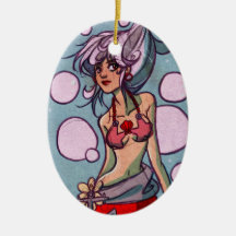 Silver and Red Mermaid Illustration Christmas Ornaments