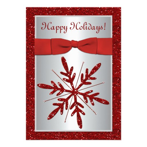 Silver and Red Snowflake Holiday Party Invitation