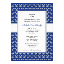 Silver and Royal Blue Fleur de Lis Graduation Card