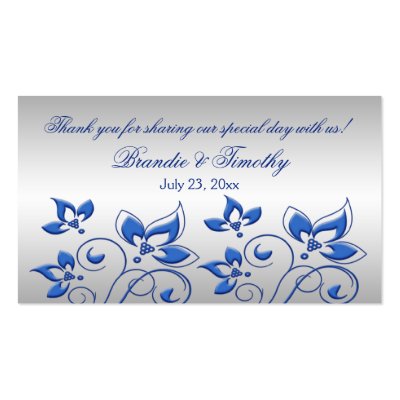 Silver and Royal Blue Floral Wedding Favor Tag Business Card Template by 