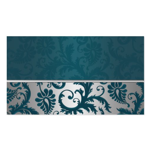 Silver and Teal Damask II Place Cards Business Card Templates (back side)