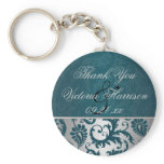Silver and Teal Damask II Wedding Favor Keychain