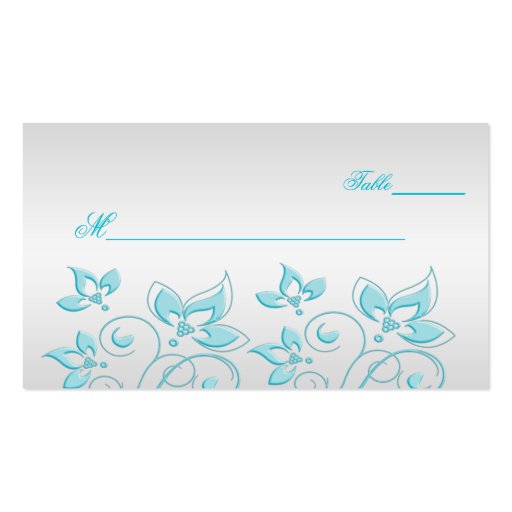 Silver and Turquoise Floral Placecards Business Card (front side)