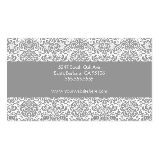 Silver and White Damask Business Card (back side)