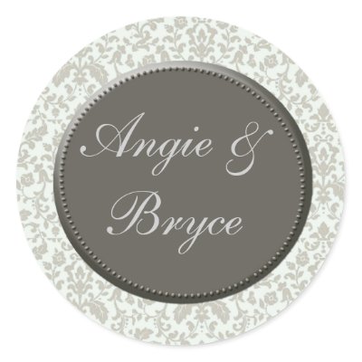 Silver and white damask wedding stickers