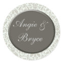 Silver and white damask wedding stickers