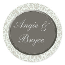 Silver and white damask wedding stickers by perfectpostage Silver and white damask wedding stickers
