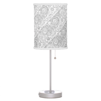 Silver and White Floral Design Lamp Shade