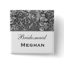 Silver and White Vintage Flowers Bridesmaid Buttons