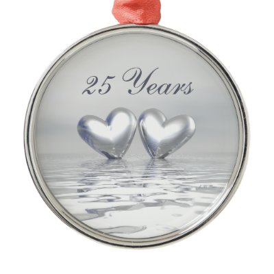 Silver Anniversary Hearts Christmas Ornaments