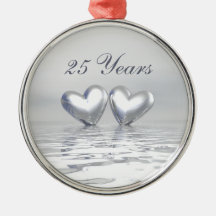 Silver Anniversary Hearts Christmas Ornaments