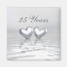 Silver Anniversary Hearts Fridge Magnets