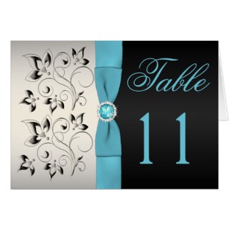 Silver, Aqua, and Black Floral Table Number Card card