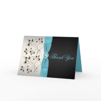 Silver, Aqua, and Black Floral Thank You Card card