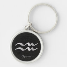Silver Aquarius Zodiac Symbol Key Chain