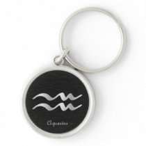 Silver Aquarius Zodiac Symbol Key Chain